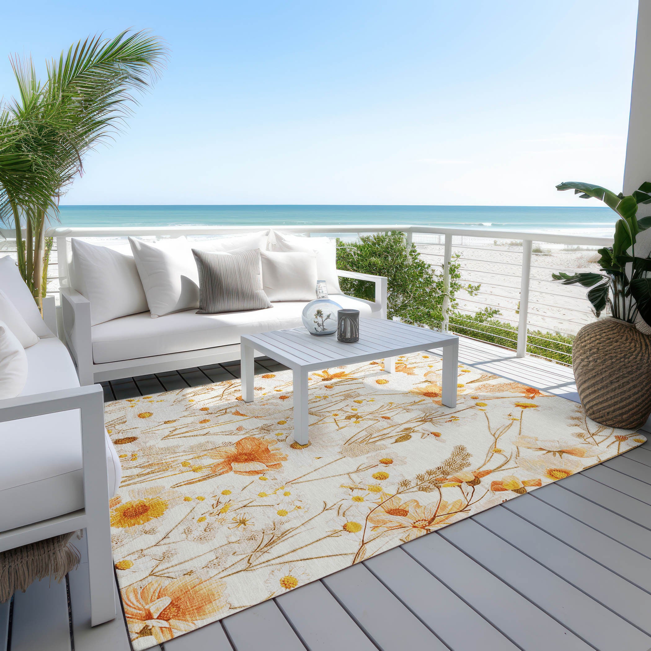 5' x 8' Ivory Beige Floral Area Rug