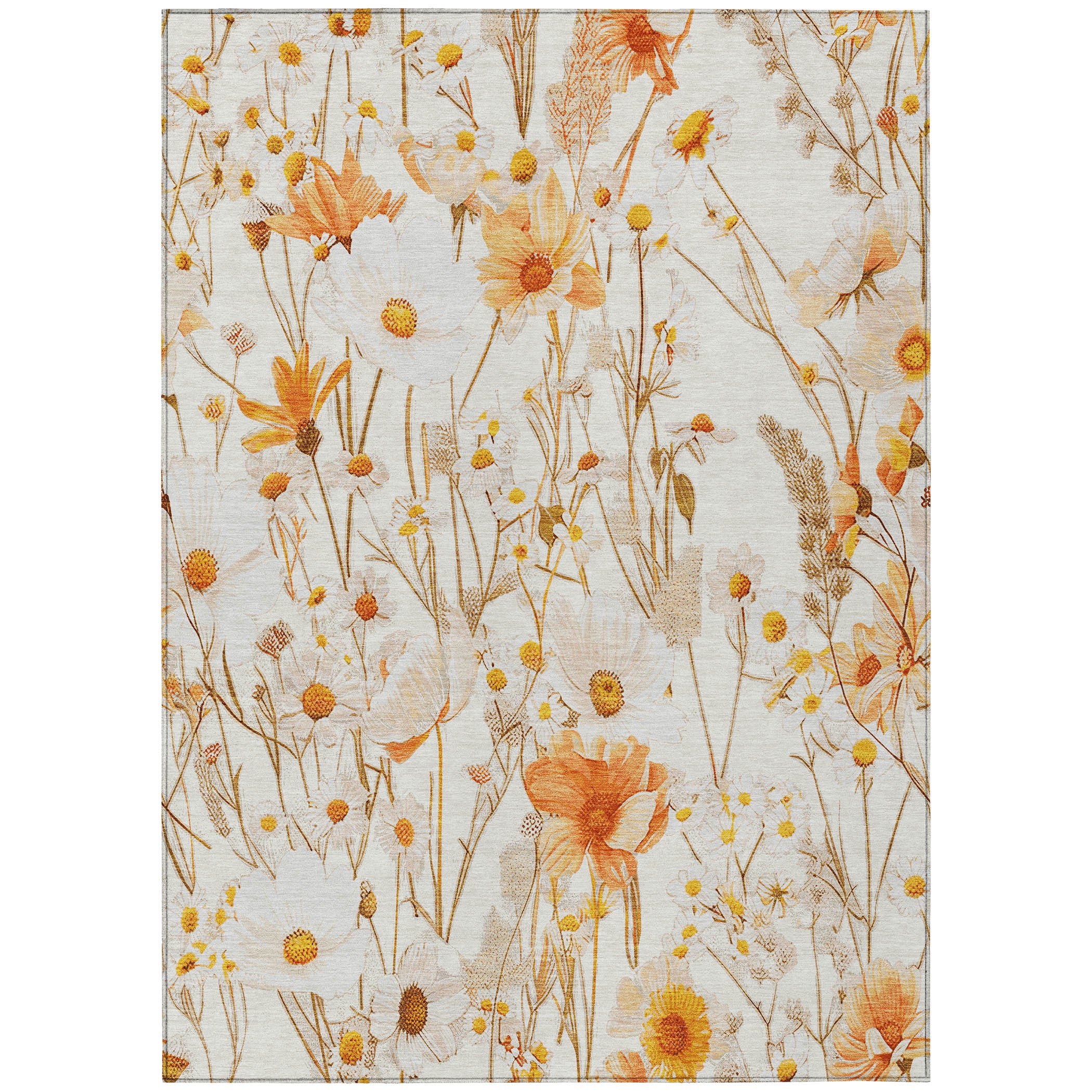 5' x 8' Ivory Beige Floral Area Rug