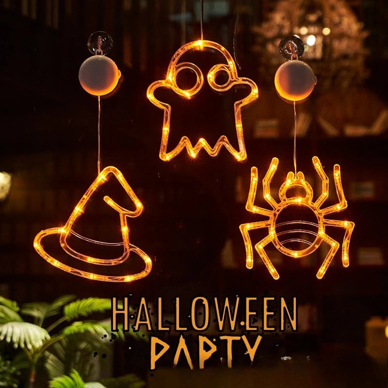 Halloween LED Window Clings Set - Suction Cup Light Decorations 3-Pack