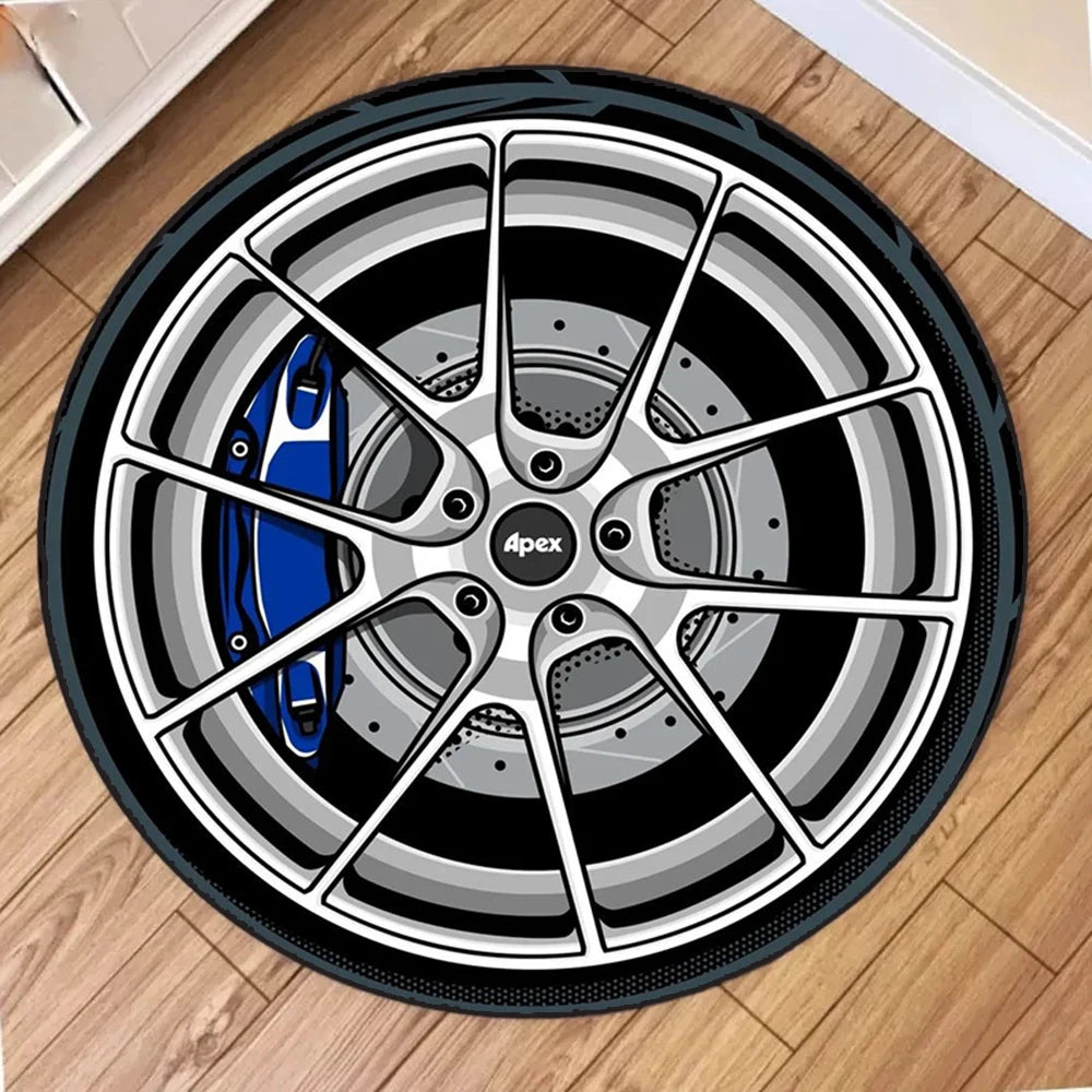 Fashion Wheels Round Carpet - Soft Circle Rug for Living Room & Bedroom Decor