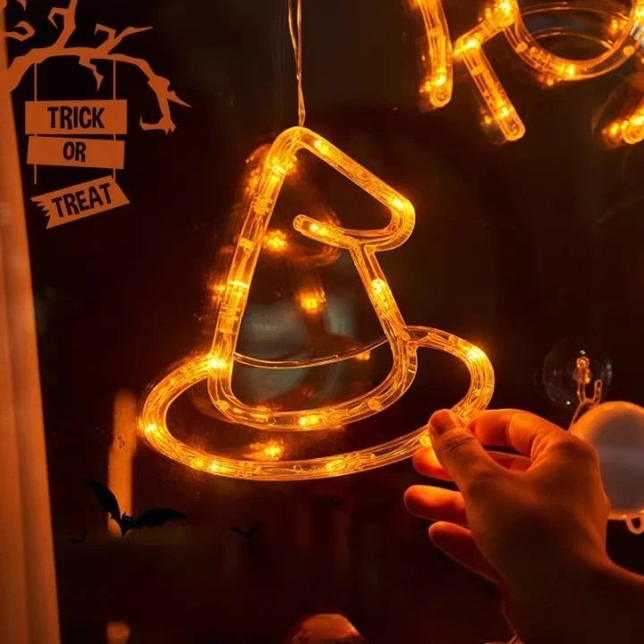 Halloween LED Window Clings Set - Suction Cup Light Decorations 3-Pack
