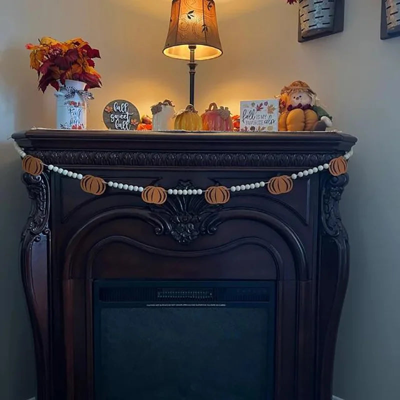 98-Inch Fall Pumpkin Garland - Wooden Bead Autumn Thanksgiving Halloween Decor