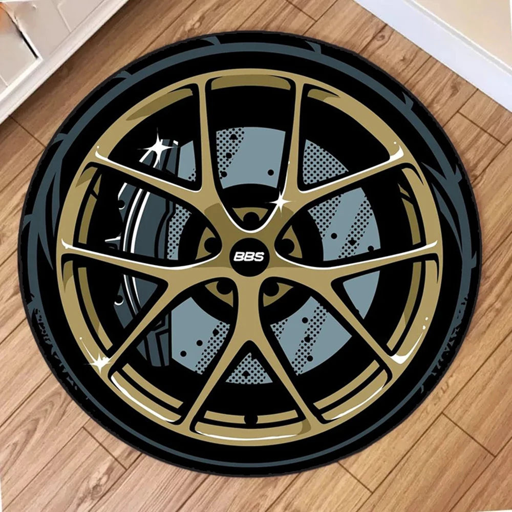 Fashion Wheels Round Carpet - Soft Circle Rug for Living Room & Bedroom Decor