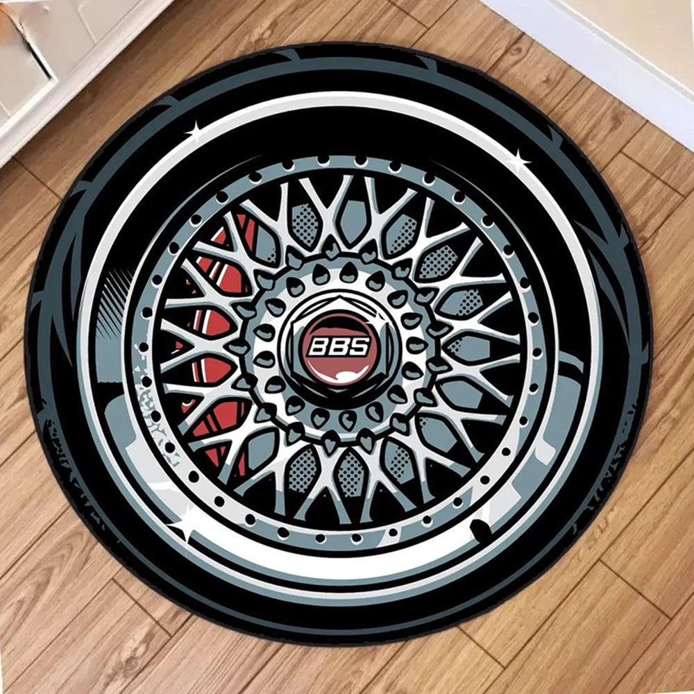 Fashion Wheels Round Carpet - Soft Circle Rug for Living Room & Bedroom Decor