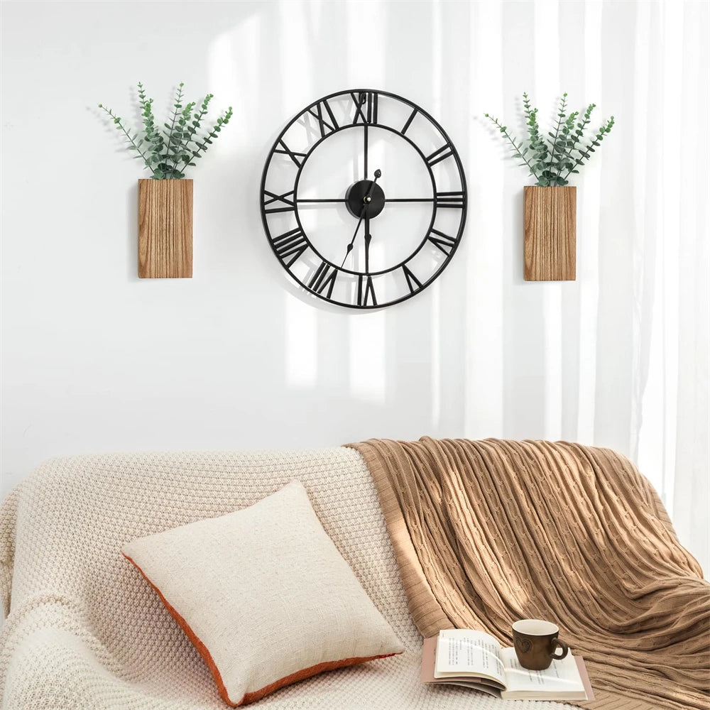 Wood Wall Planter Vase with Artificial Eucalyptus (2-Pack)