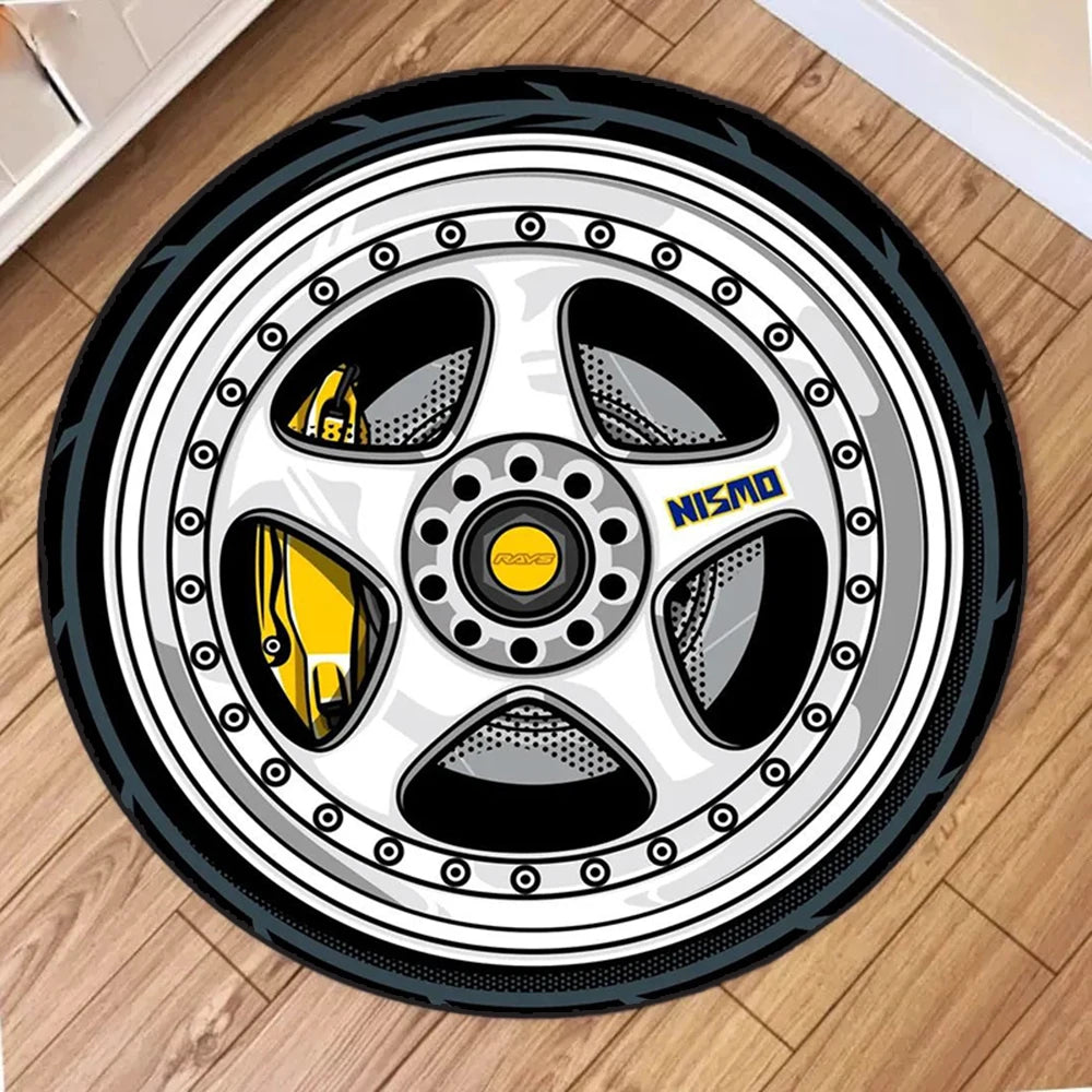 Fashion Wheels Round Carpet - Soft Circle Rug for Living Room & Bedroom Decor