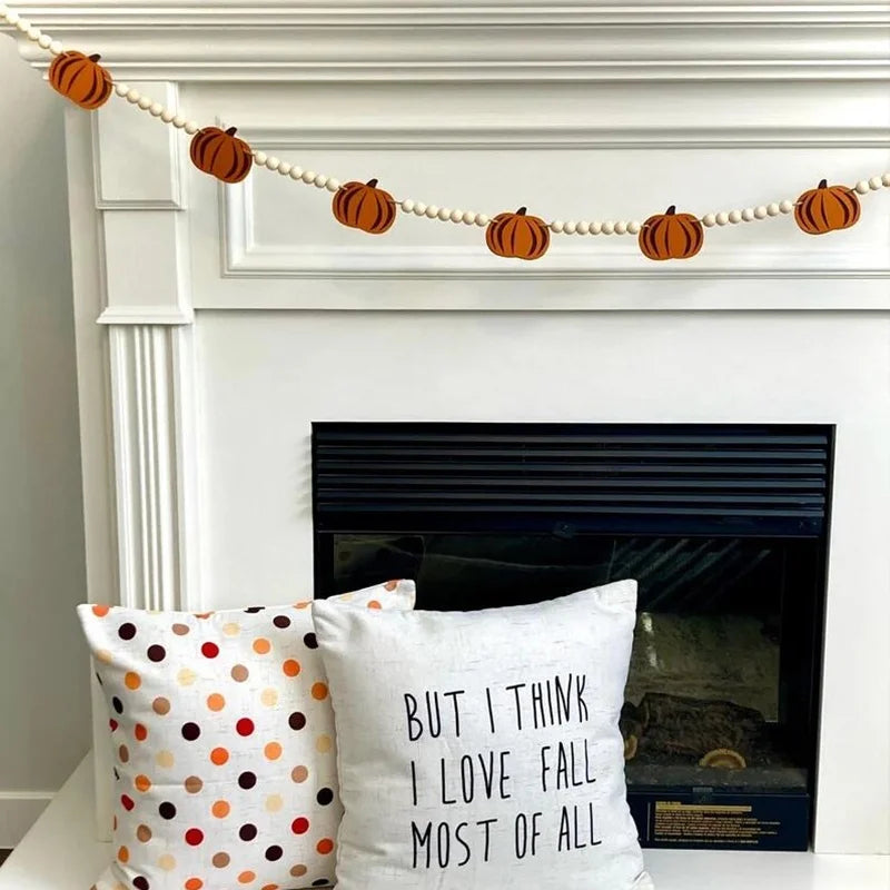 98-Inch Fall Pumpkin Garland - Wooden Bead Autumn Thanksgiving Halloween Decor