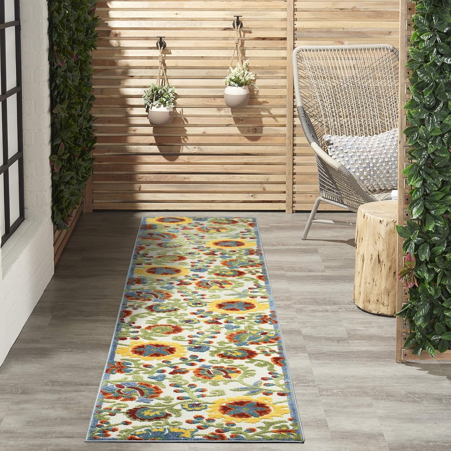 Aloha Indoor/Outdoor Ivory/Multi 2'3" X 10' Area Rug, Easy Cleaning, Non Shedding, Bed Room, Living Room, Dining Room, Backyard, Deck, Patio (2X10)