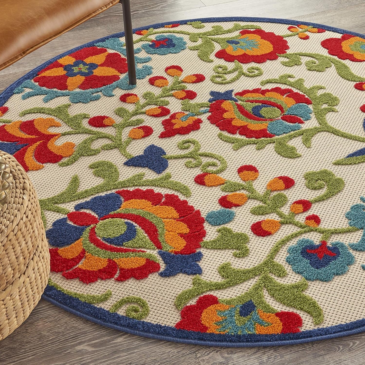 Aloha Indoor/Outdoor Multicolor 4' X round Area Rug, Easy Cleaning, Non Shedding, Bed Room, Living Room, Dining Room, Backyard, Deck, Patio (4 Round)