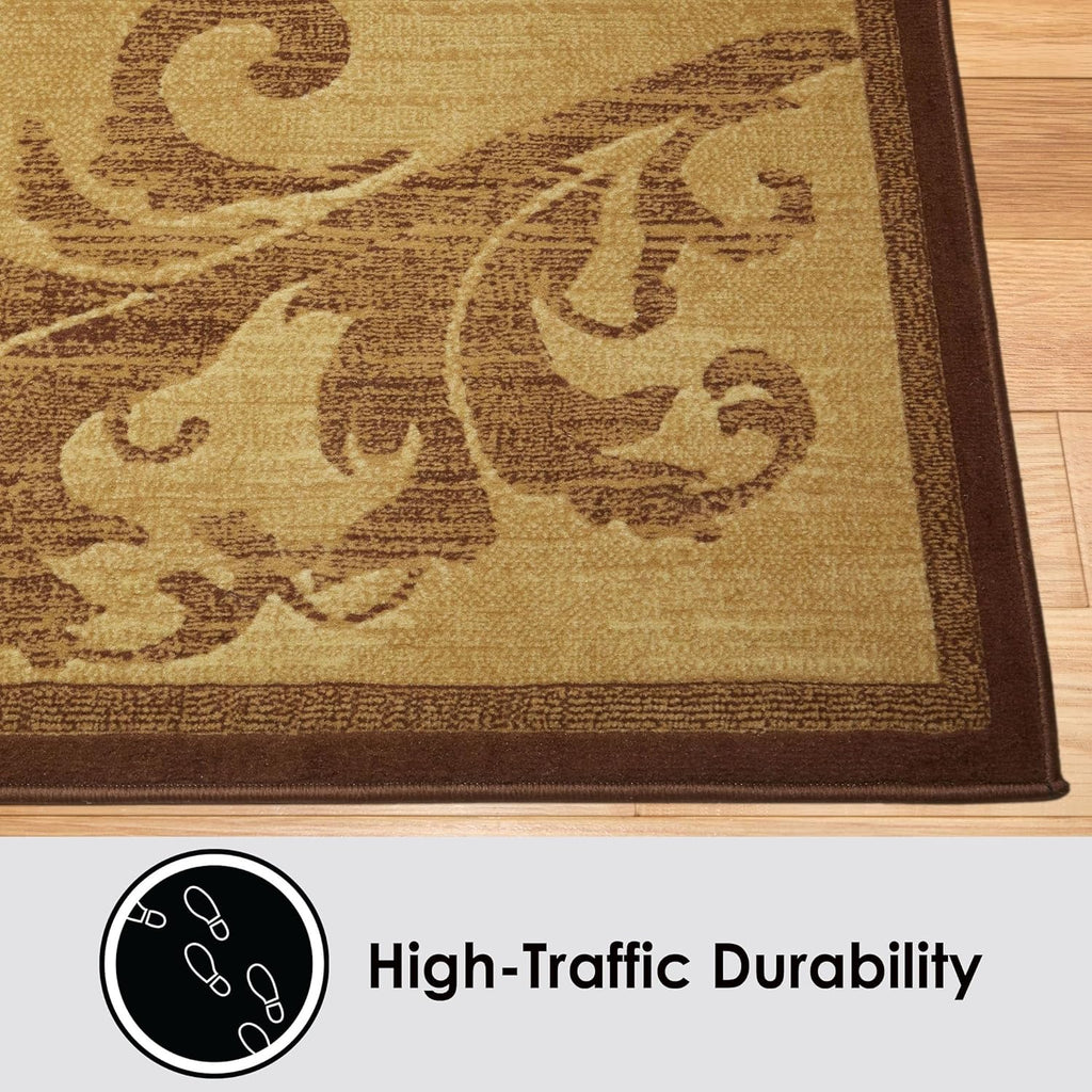 Catalina Pierre Contemporary Scroll Area Rug, Brown/Red, 5'3"X7'2"