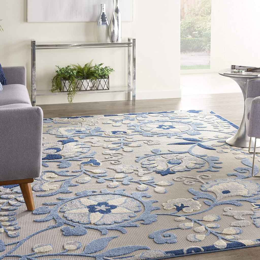 Home Aloha 9' X 12' Blue Gray Fabric Farmhouse Area Rug (9' X 12')
