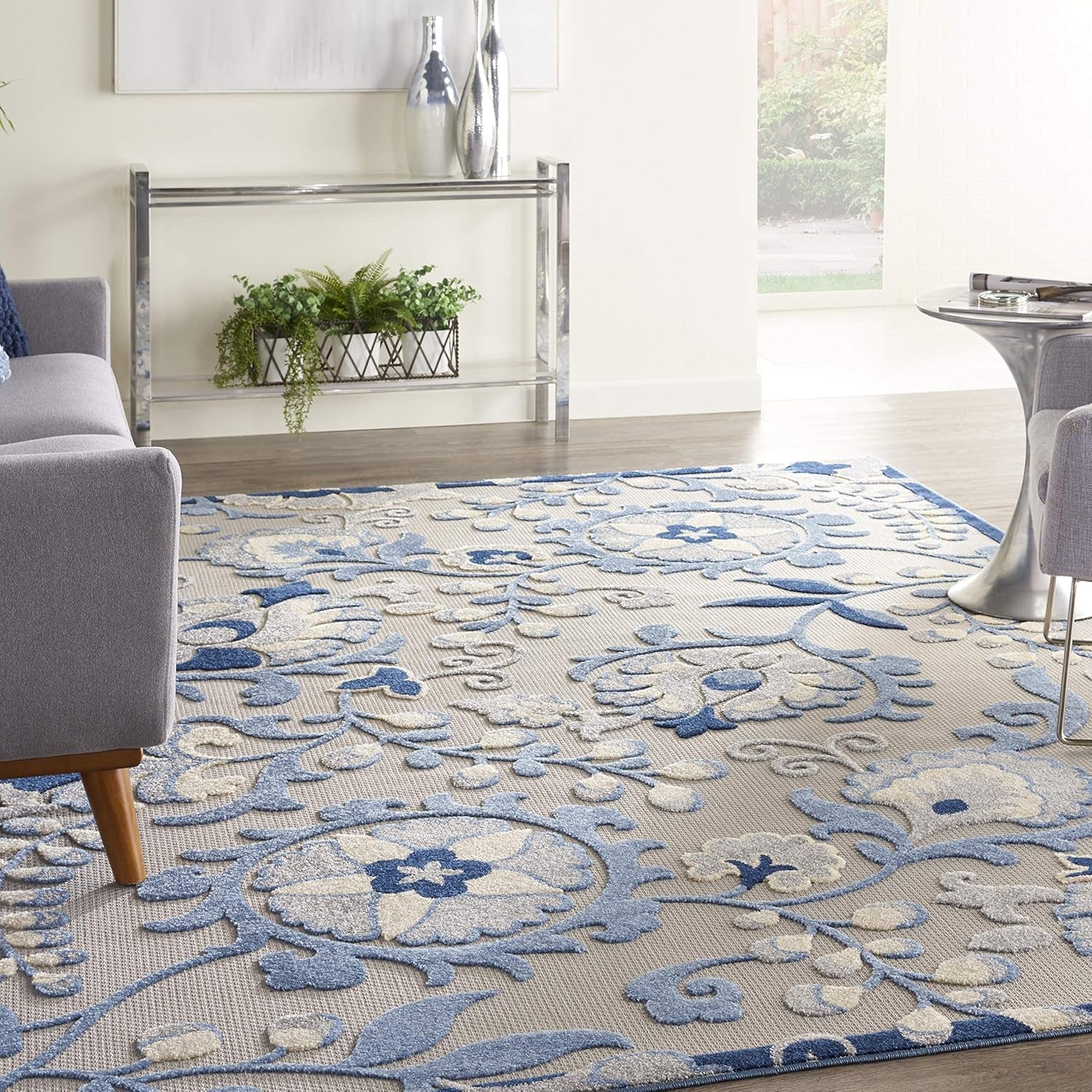 Home Aloha 9' X 12' Blue Gray Fabric Farmhouse Area Rug (9' X 12')
