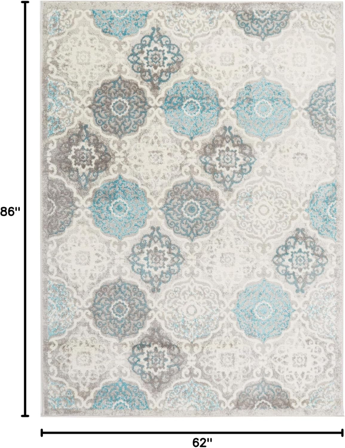 Boho Andorra Transitional Damask Area Rug, Grey/Blue, 5'2"X7'2"