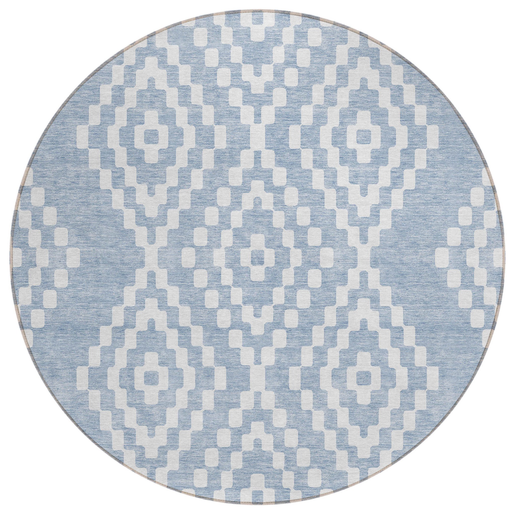 Denim Blue Ivory Round Geometric 8' Rug