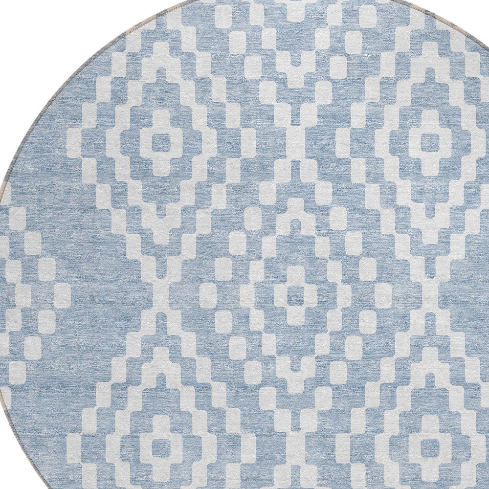 Denim Blue Ivory Round Geometric 8' Rug