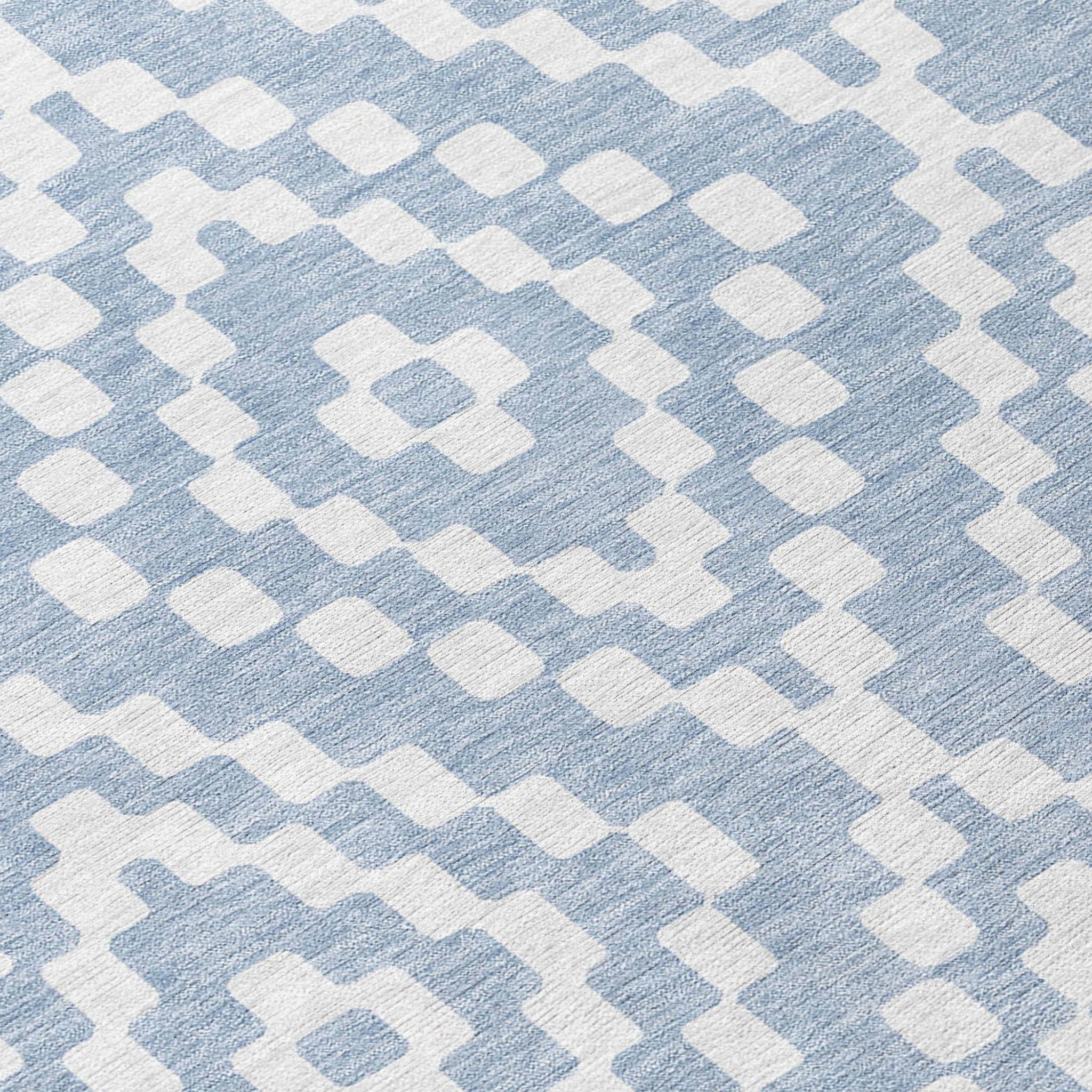 Denim Blue Ivory Round Geometric 8' Rug