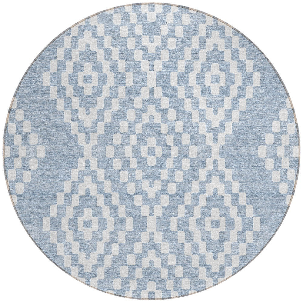 Denim Blue Ivory Round Geometric 8' Rug