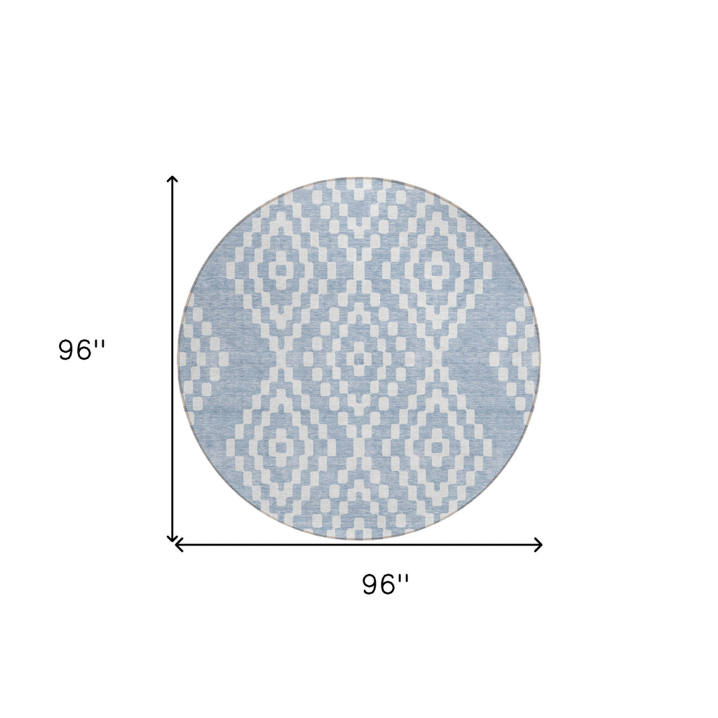 Denim Blue Ivory Round Geometric 8' Rug