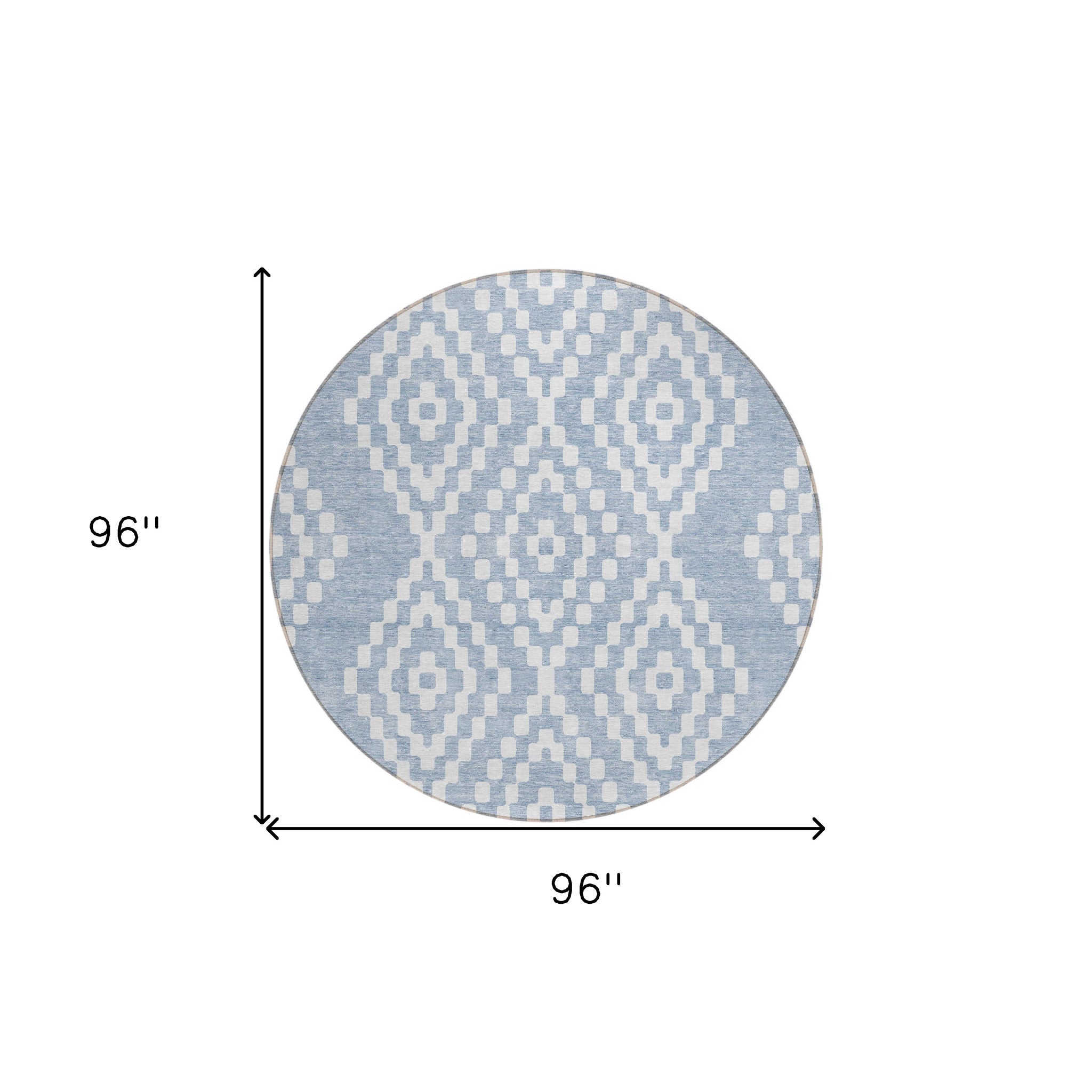 Denim Blue Ivory Round Geometric 8' Rug