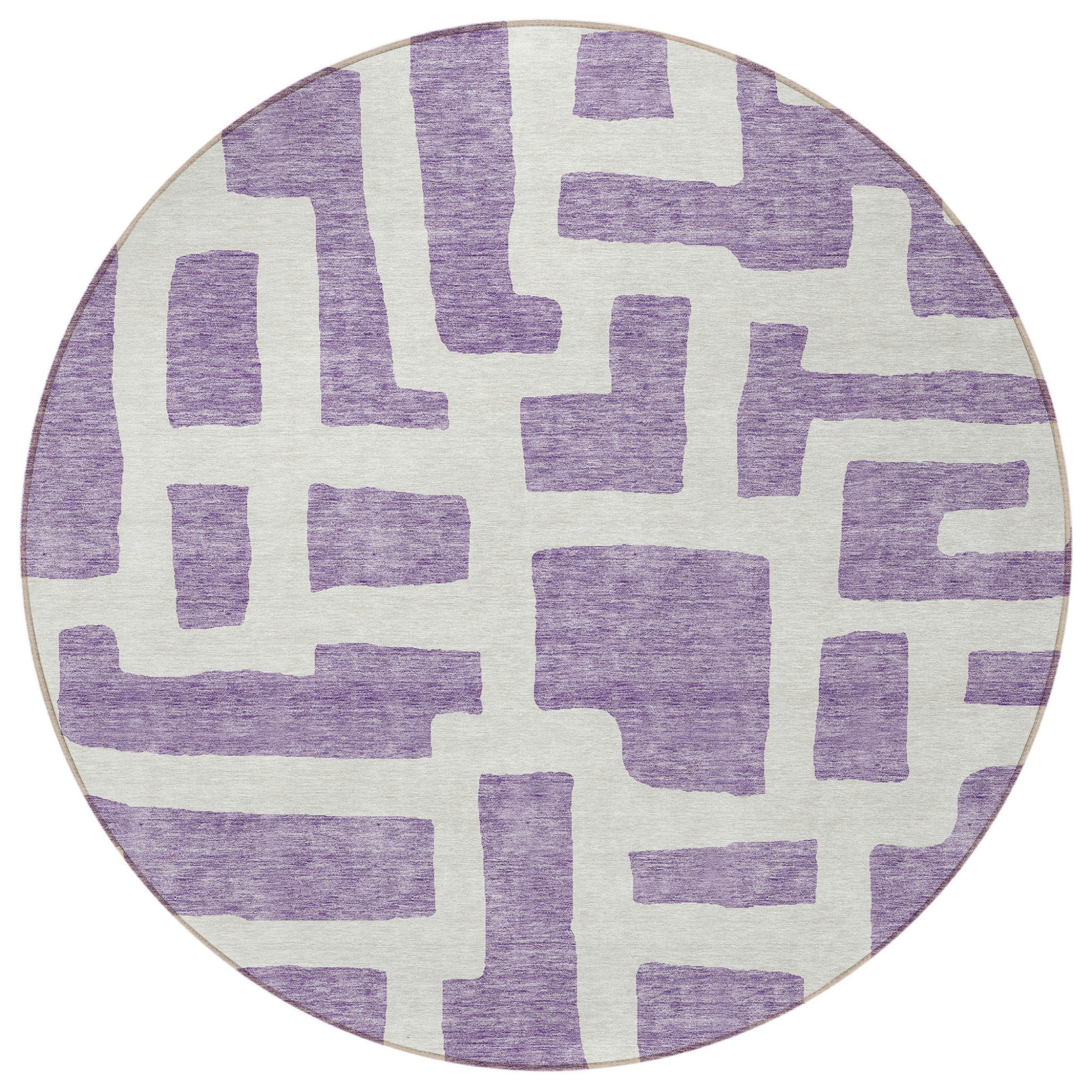 8' Purple And Ivory Round Abstract Washable Indoor Outdoor Area Rug-3