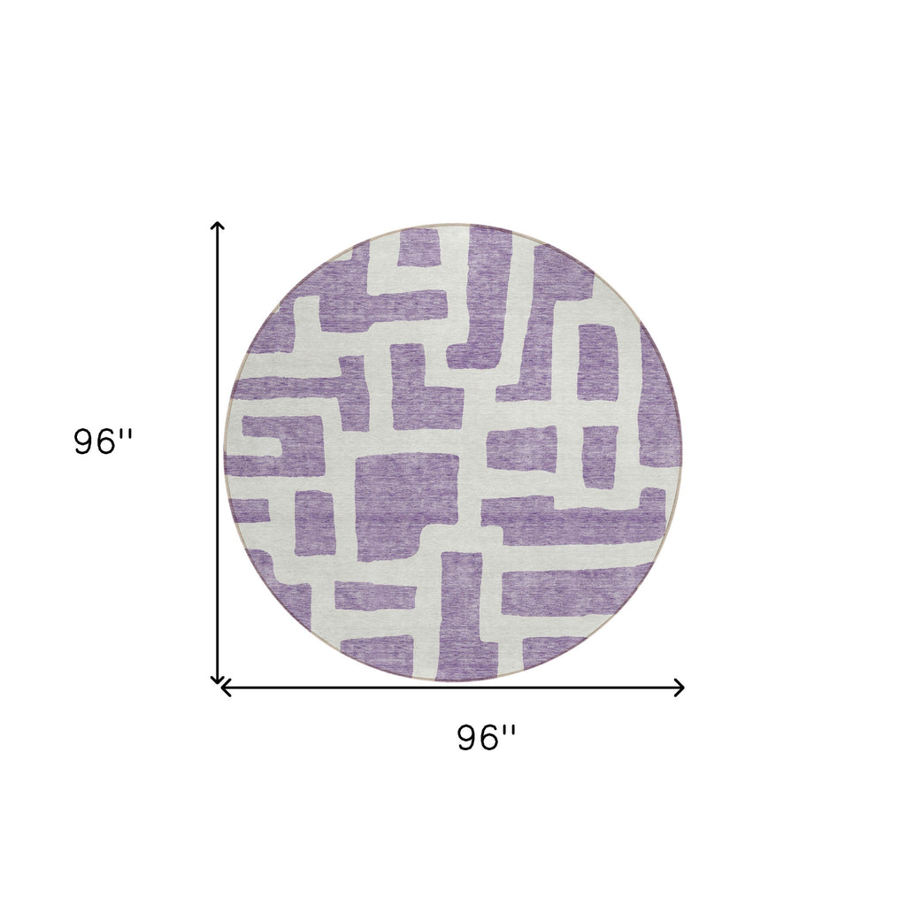 8' Purple And Ivory Round Abstract Washable Indoor Outdoor Area Rug-2