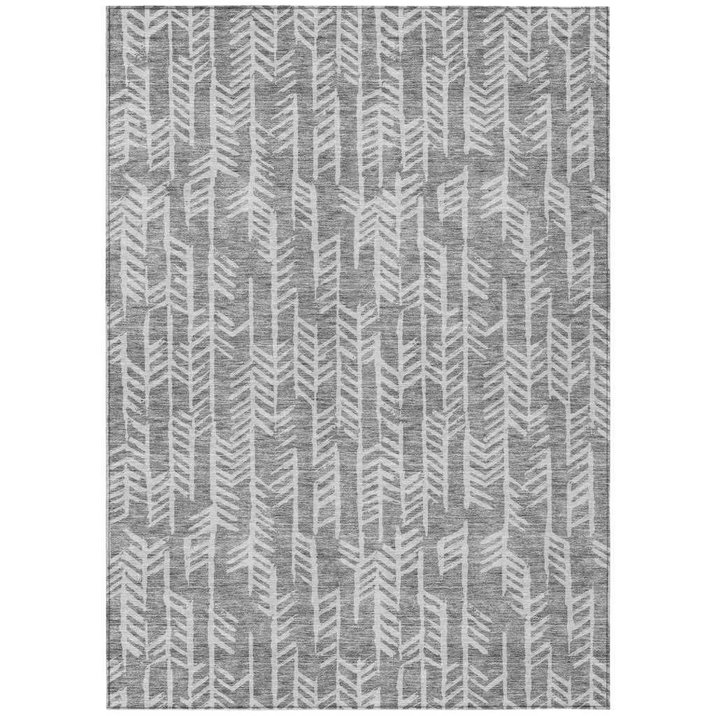 8' X 10' Gray And Silver Tribal Washable Indoor Outdoor Area Rug-1