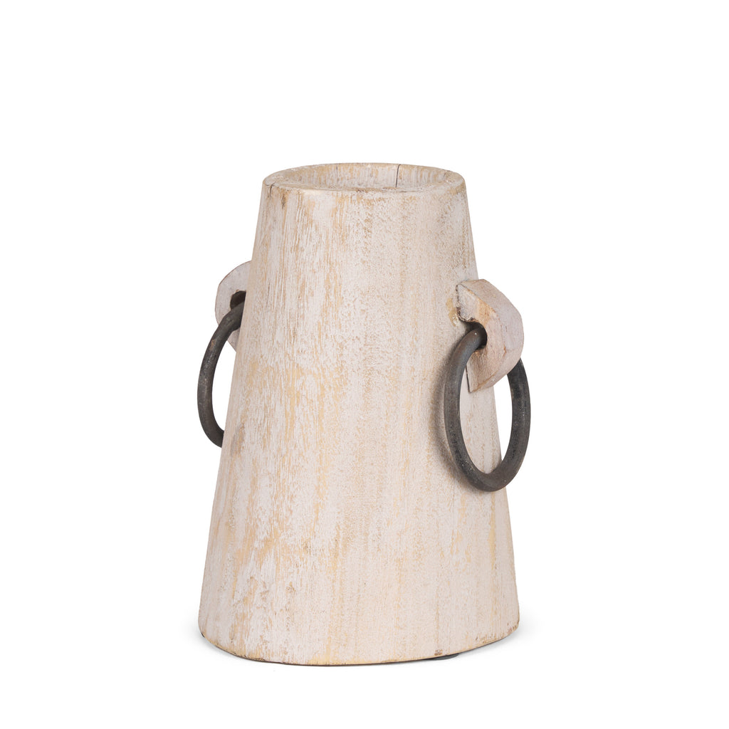 7" Beige Cylinder Solid Wood Jug Vase-0