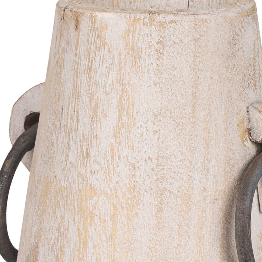 7" Beige Cylinder Solid Wood Jug Vase-2