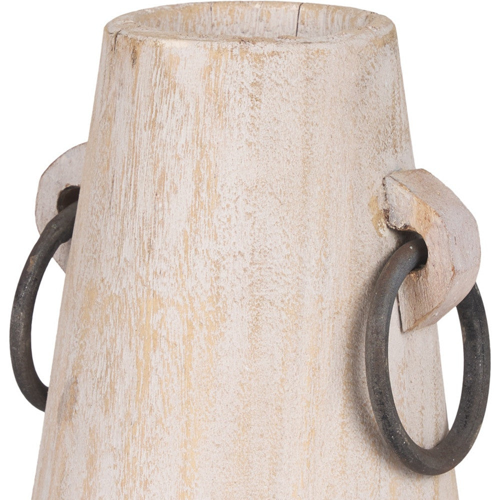 7" Beige Cylinder Solid Wood Jug Vase-3