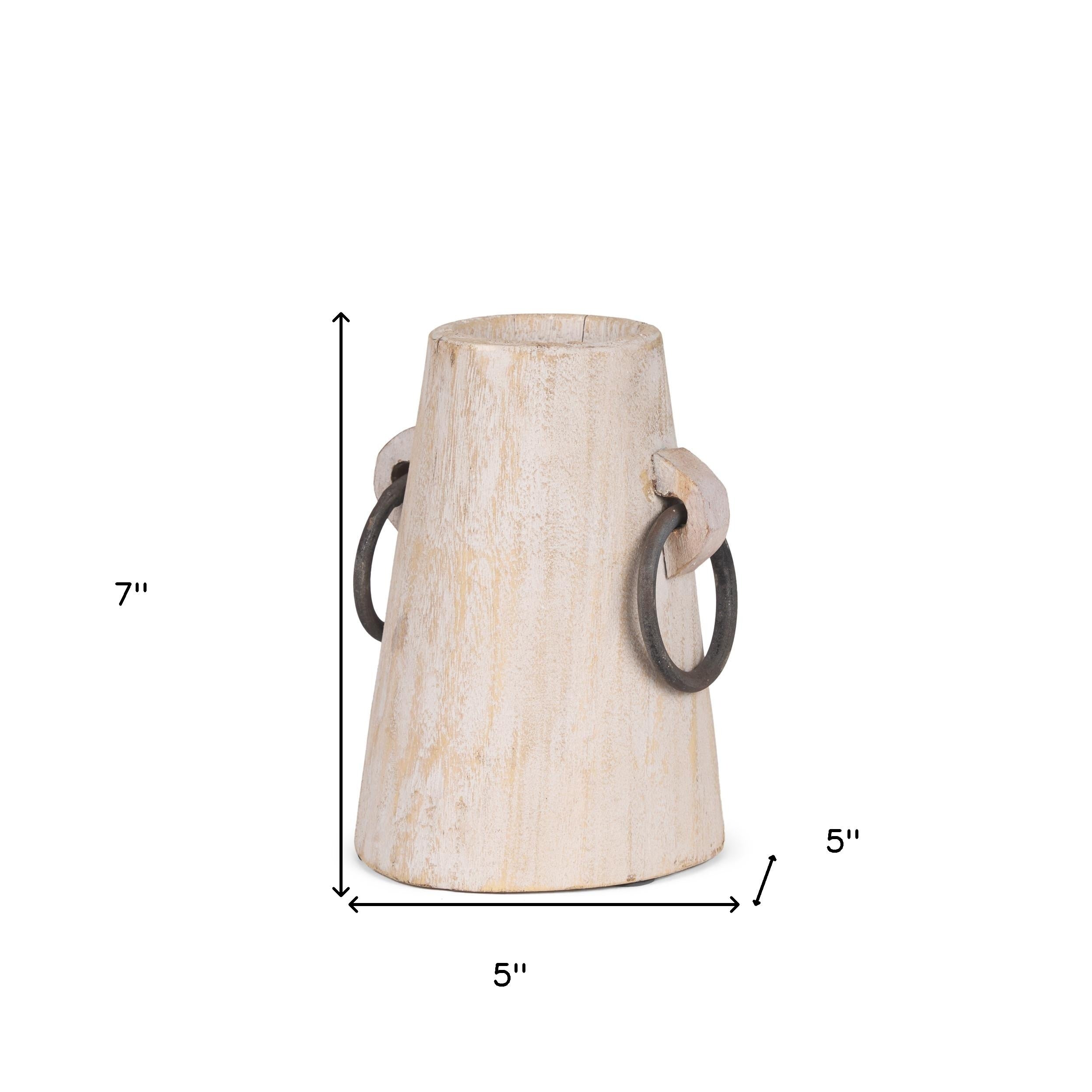 7" Beige Cylinder Solid Wood Jug Vase-4
