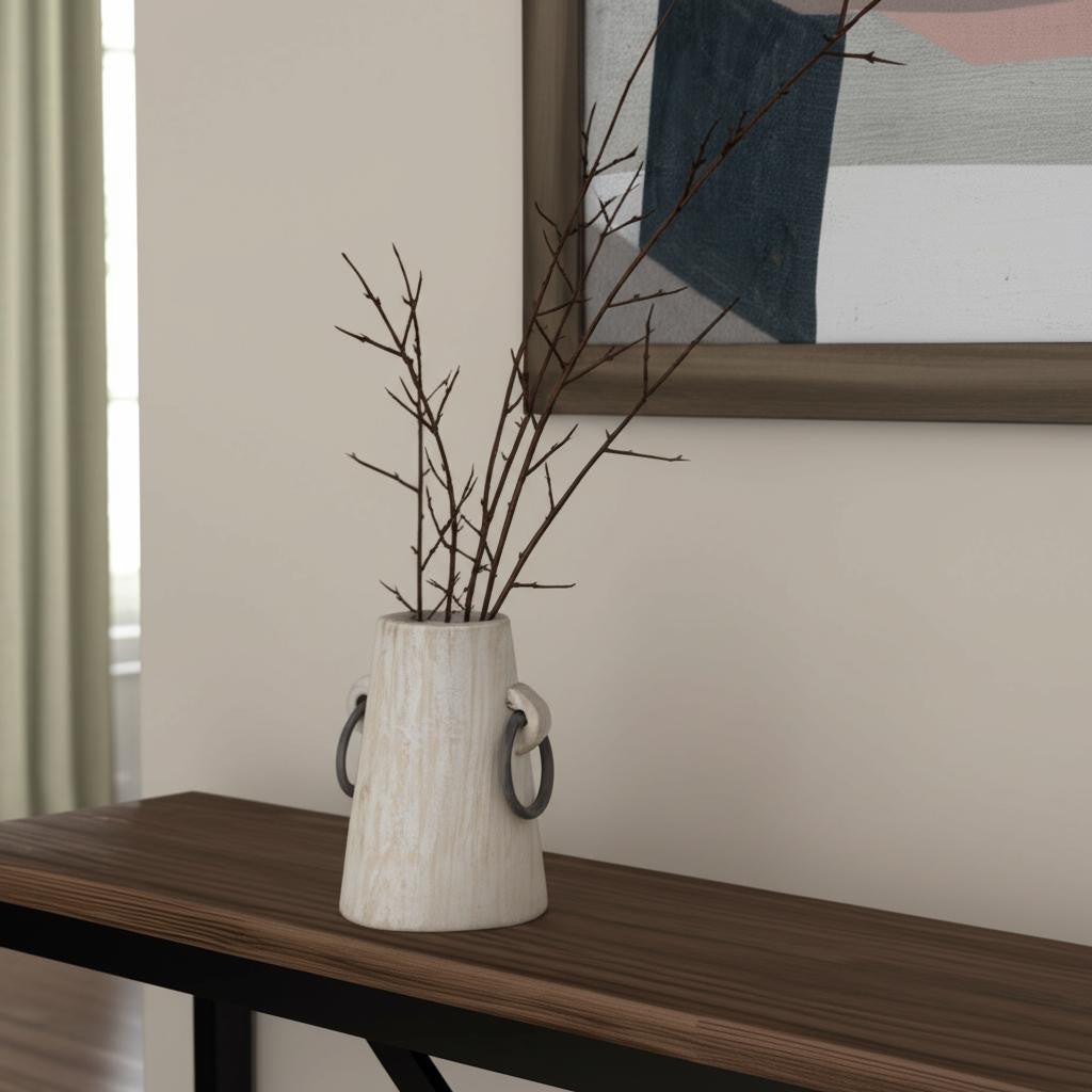 7" Beige Cylinder Solid Wood Jug Vase-1