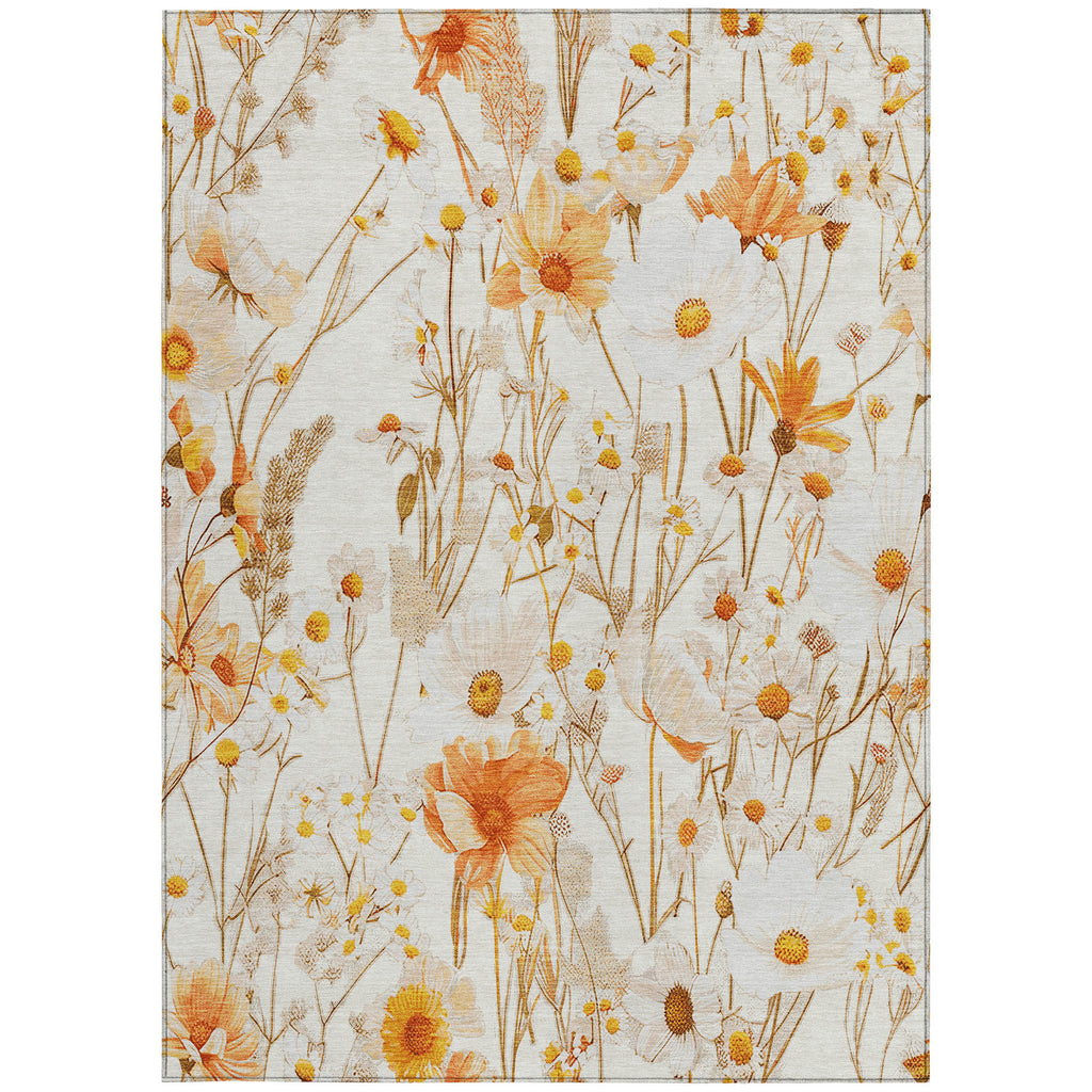 5' x 8' Ivory Beige Floral Area Rug