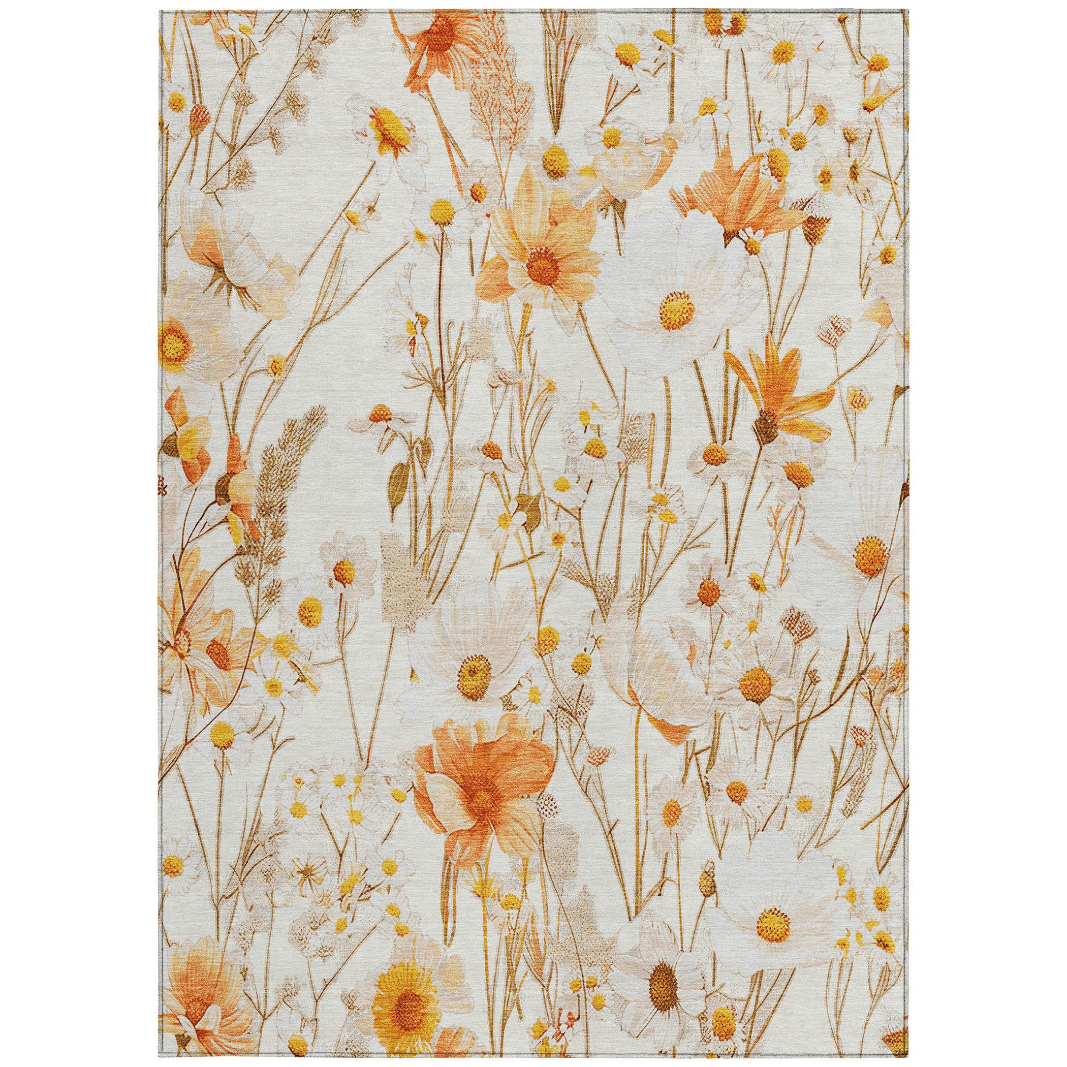 5' x 8' Ivory Beige Floral Area Rug