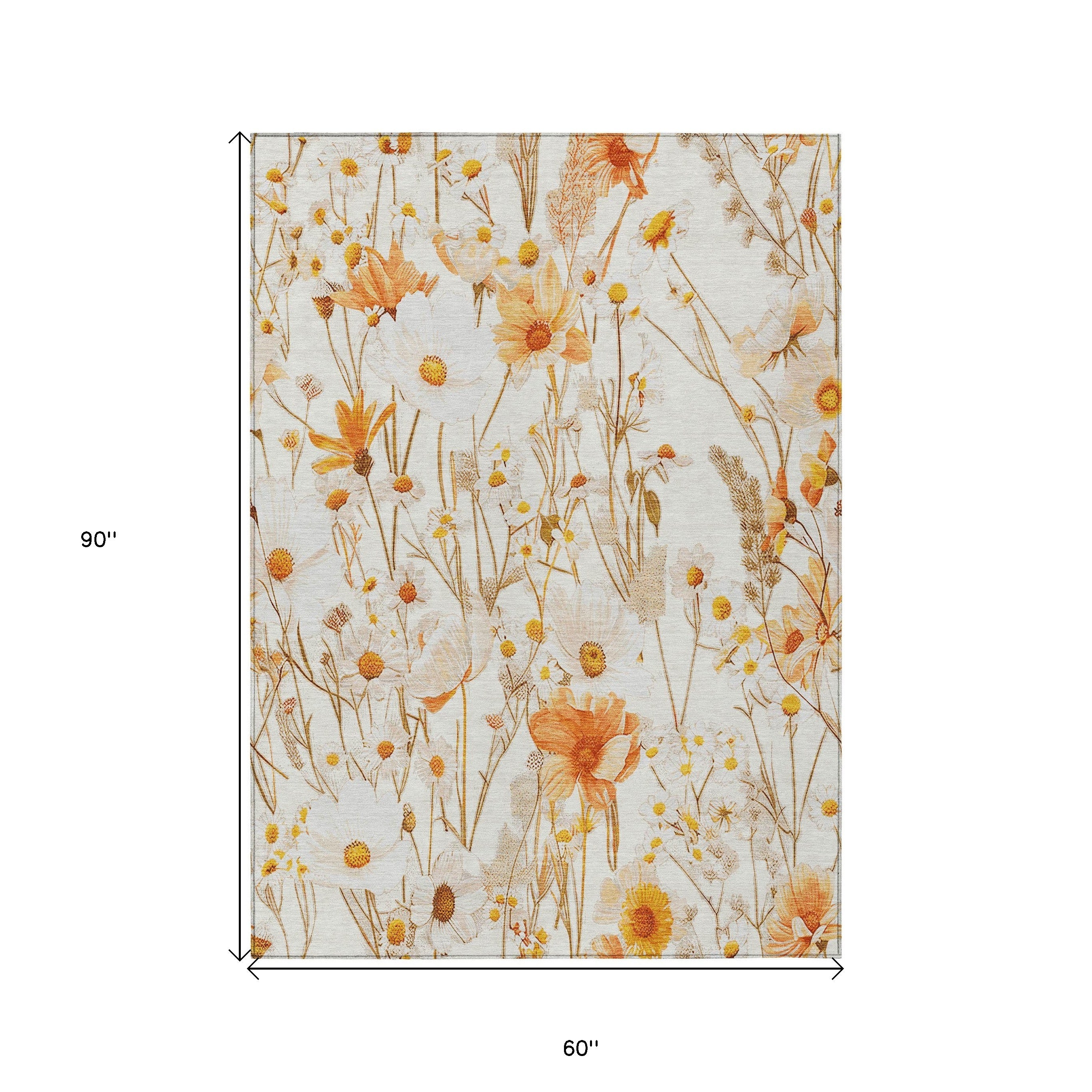 5' x 8' Ivory Beige Floral Area Rug