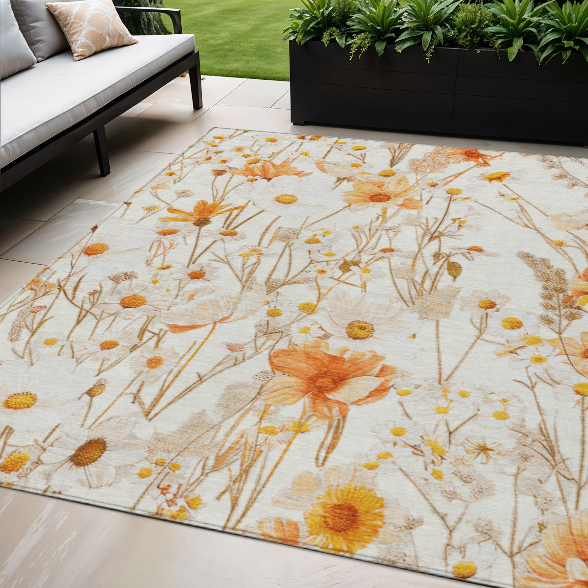 5' x 8' Ivory Beige Floral Area Rug