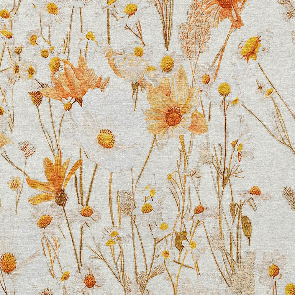5' x 8' Ivory Beige Floral Area Rug