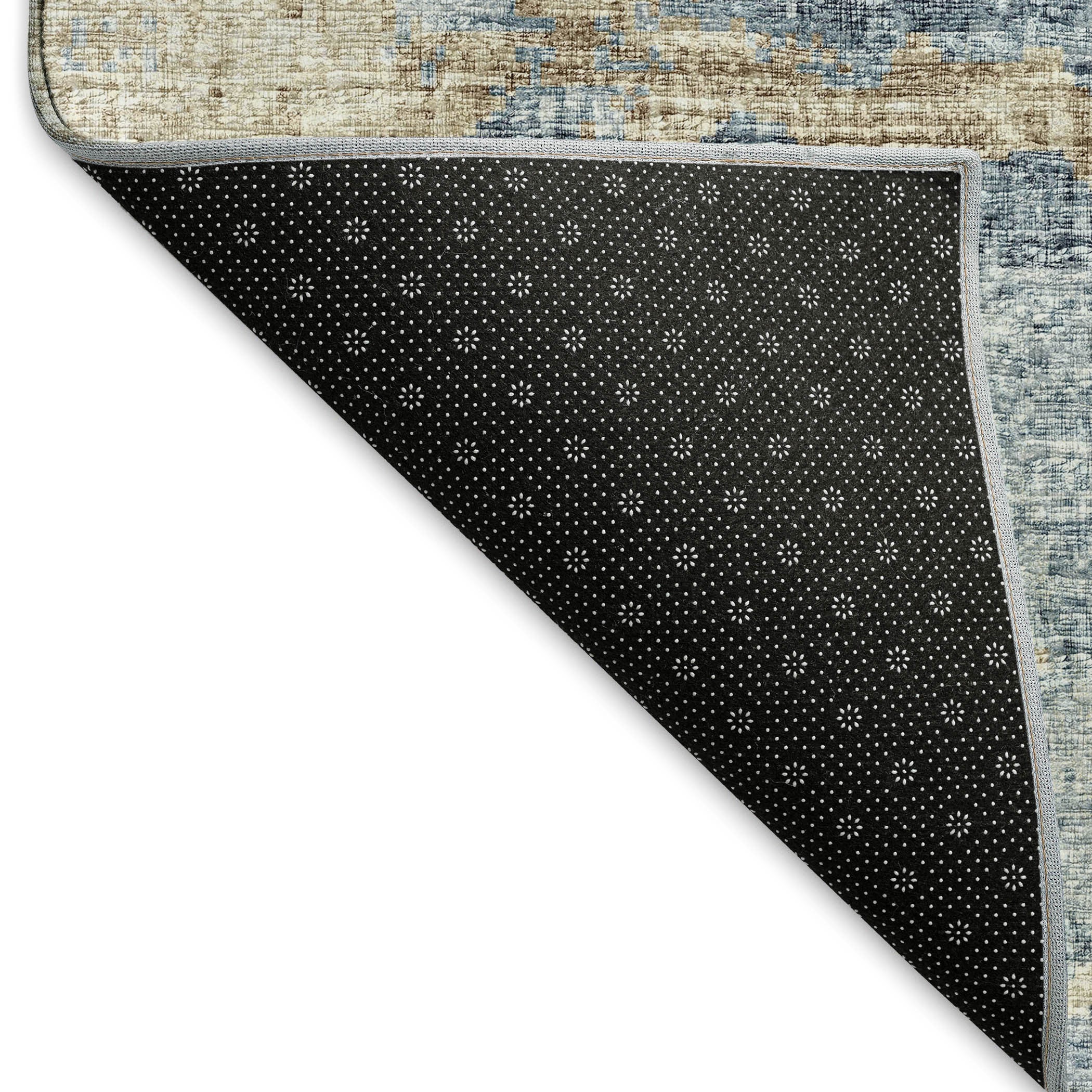 5' X 8' Blue Silver And Gold Abstract Washable Area Rug With UV Protection-5
