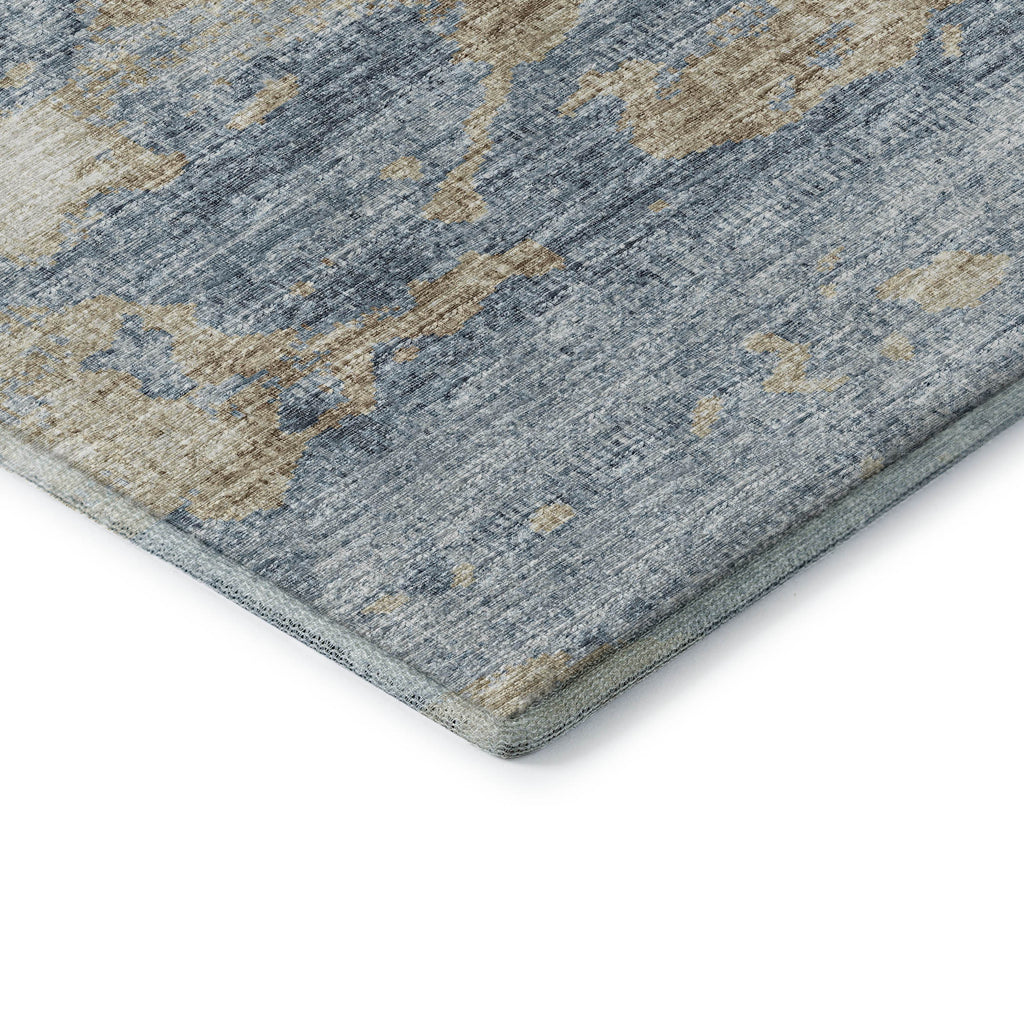 5' X 8' Blue Silver And Gold Abstract Washable Area Rug With UV Protection-6