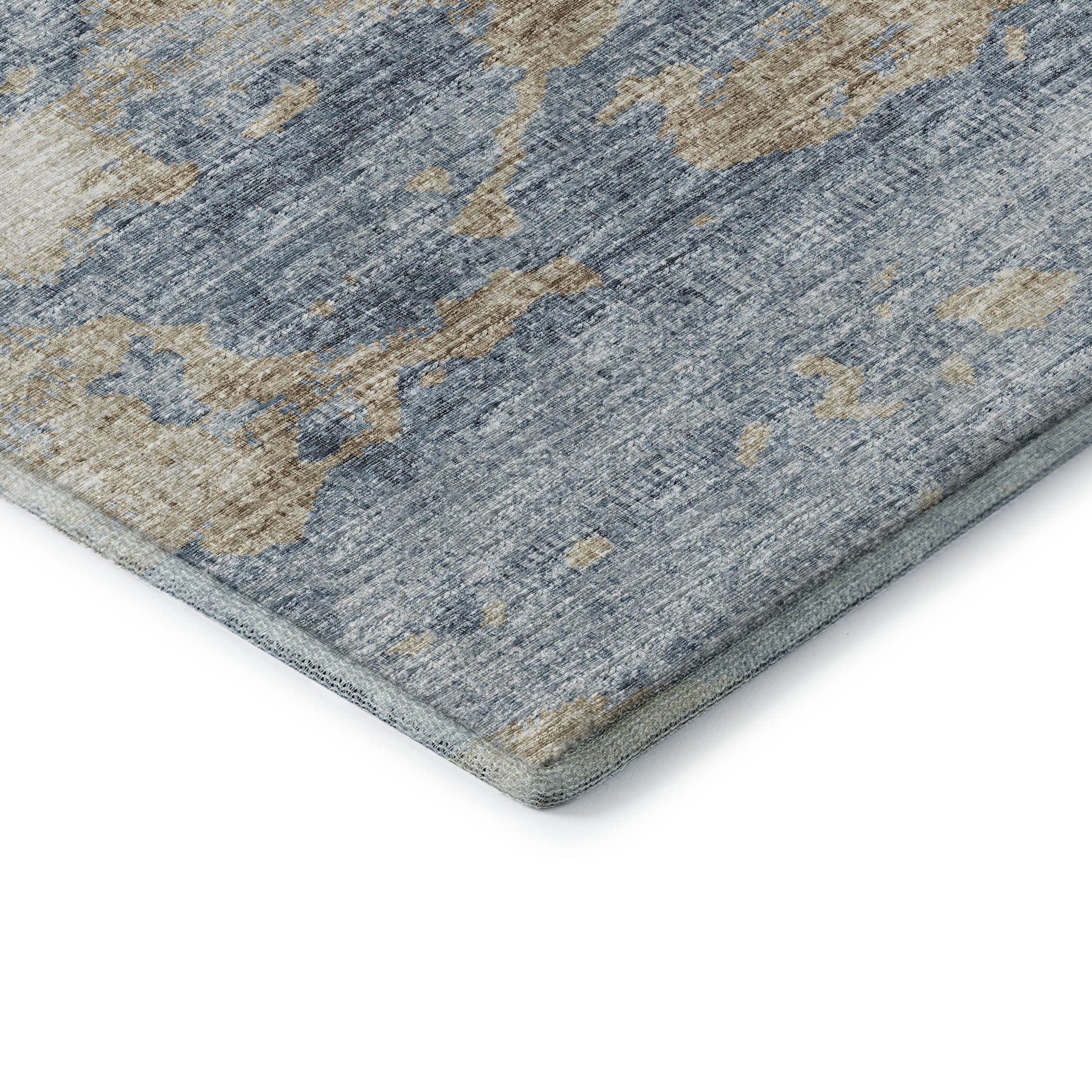 5' X 8' Blue Silver And Gold Abstract Washable Area Rug With UV Protection-6