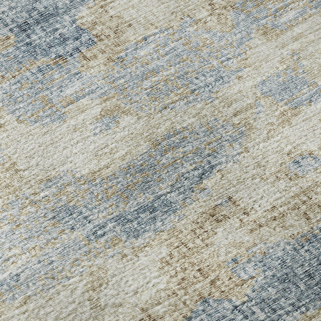 5' X 8' Blue Silver And Gold Abstract Washable Area Rug With UV Protection-0