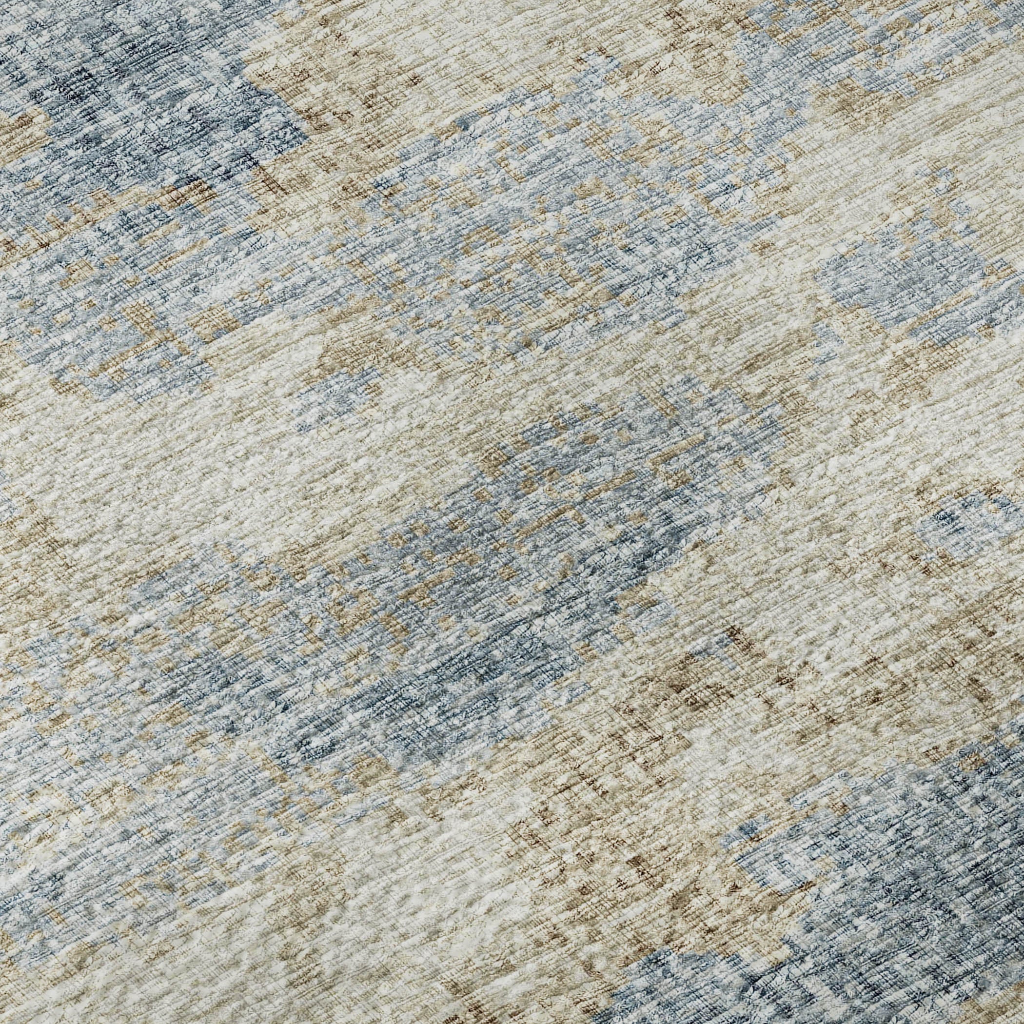 5' X 8' Blue Silver And Gold Abstract Washable Area Rug With UV Protection-0