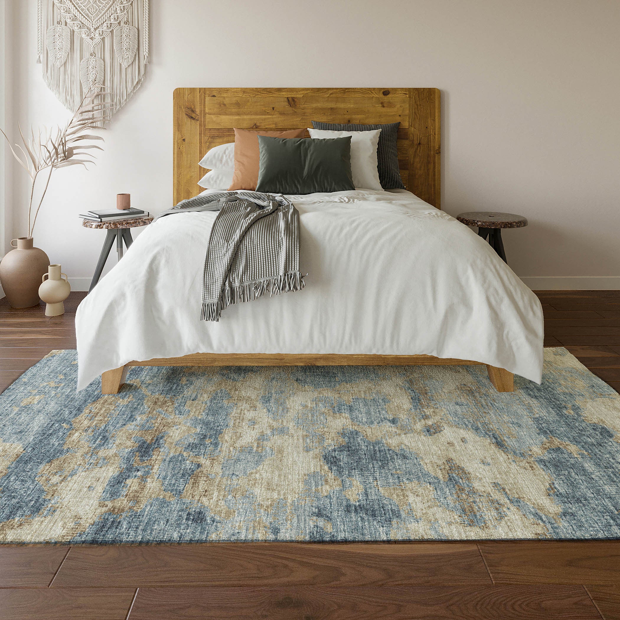 5' X 8' Blue Silver And Gold Abstract Washable Area Rug With UV Protection-3