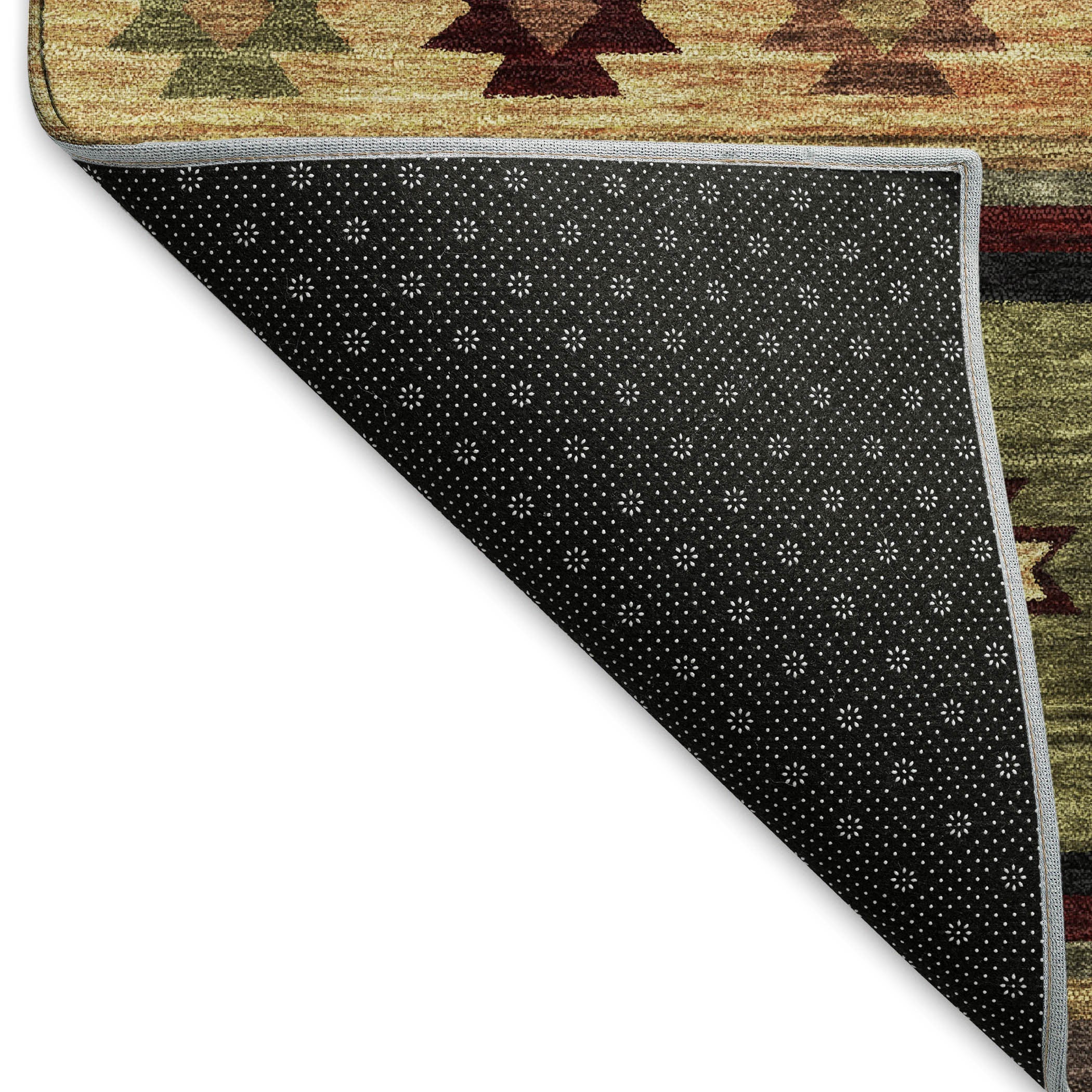 8' Green Beige And Brown Geometric Washable Round Rug With UV Protection-4