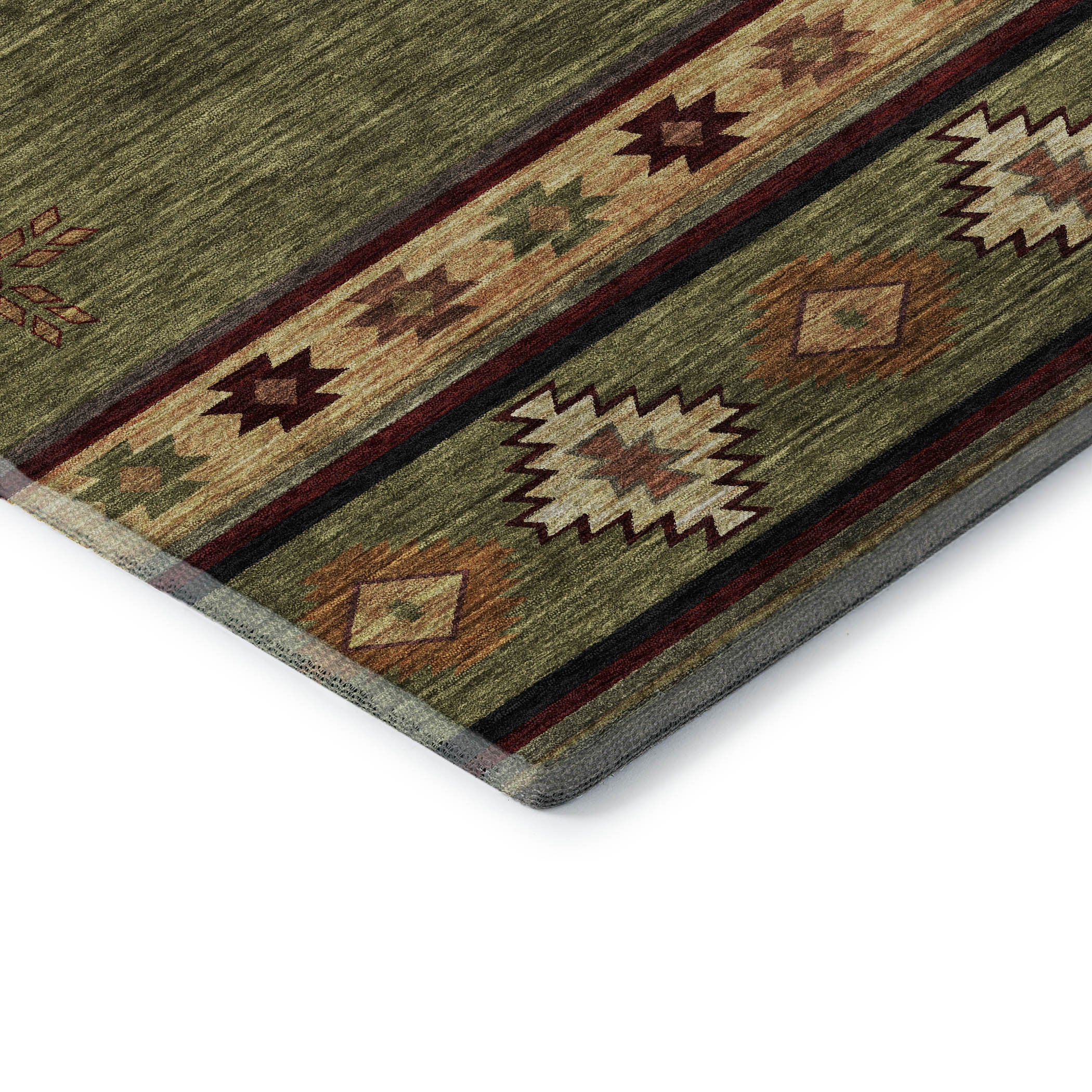 8' Green Beige And Brown Geometric Washable Round Rug With UV Protection-5