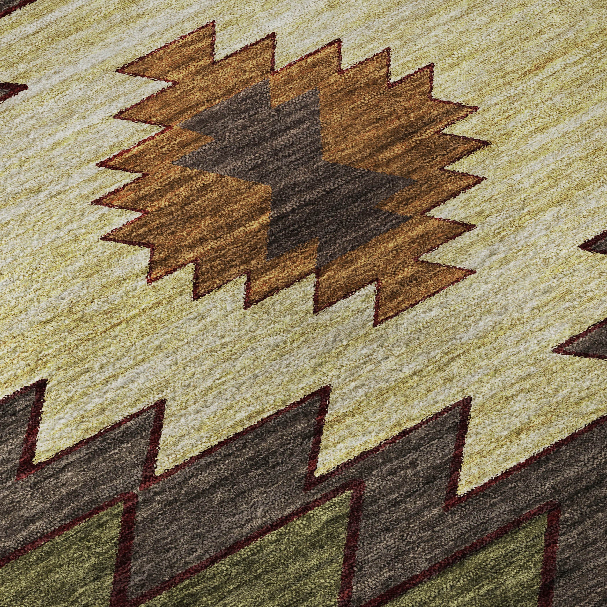 8' Green Beige And Brown Geometric Washable Round Rug With UV Protection-7