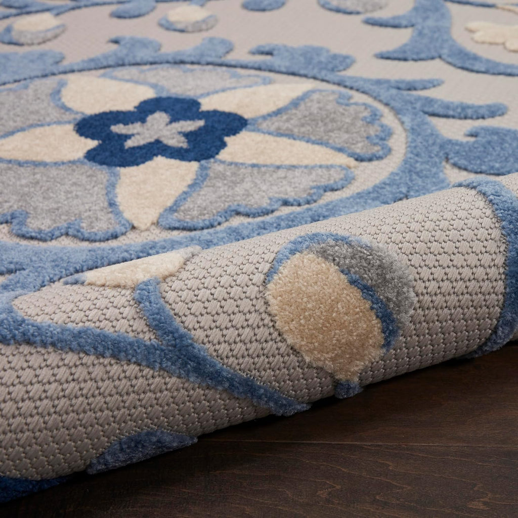 Home Aloha 9' X 12' Blue Gray Fabric Farmhouse Area Rug (9' X 12')