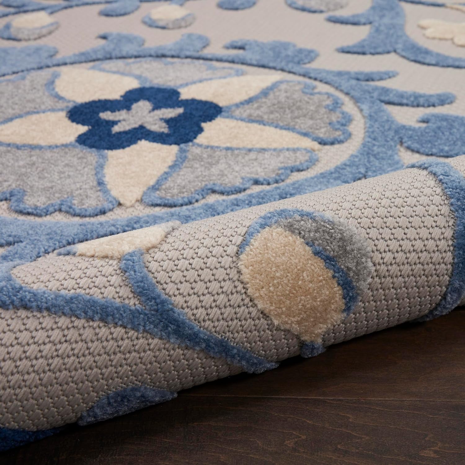 Home Aloha 9' X 12' Blue Gray Fabric Farmhouse Area Rug (9' X 12')