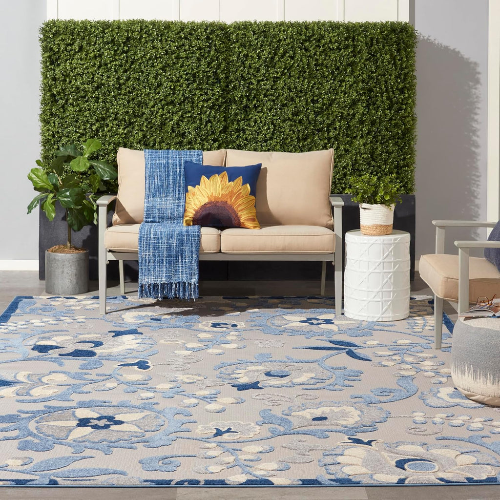 Home Aloha 9' X 12' Blue Gray Fabric Farmhouse Area Rug (9' X 12')
