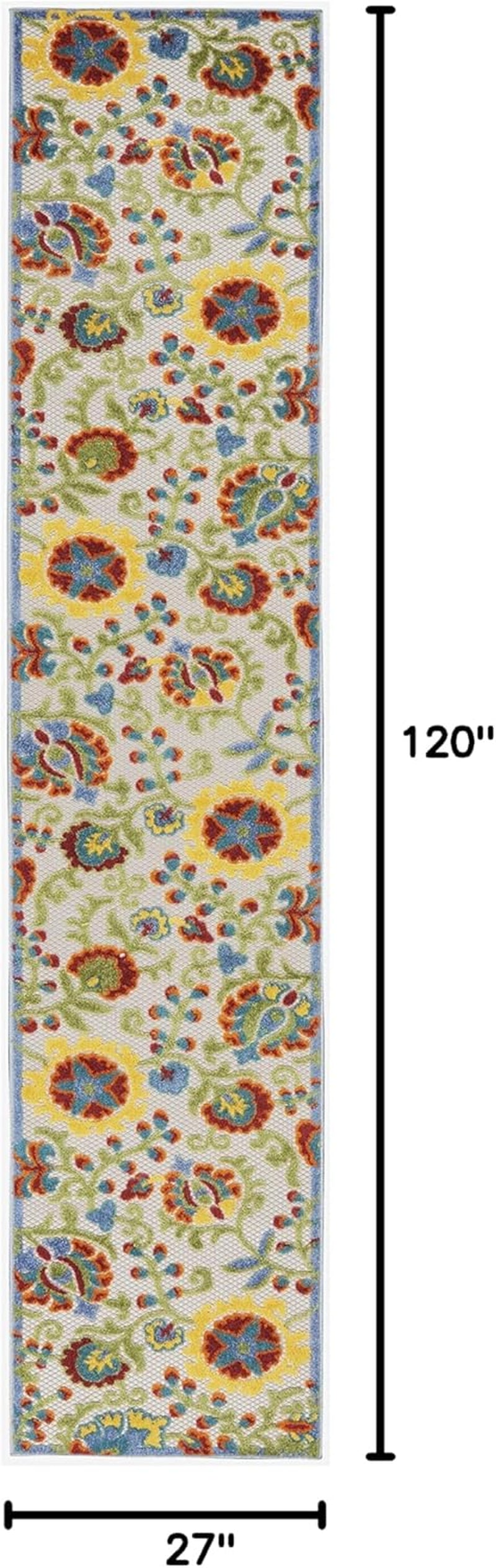 Aloha Indoor/Outdoor Ivory/Multi 2'3" X 10' Area Rug, Easy Cleaning, Non Shedding, Bed Room, Living Room, Dining Room, Backyard, Deck, Patio (2X10)