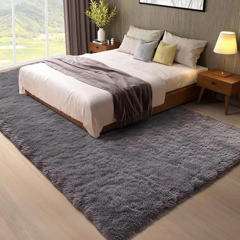 Area Rugs for Bedroom Living Room, 4X6 Grey Fluffy Fuzzy Shag Shaggy Carpet Soft Plush Furry Bedside Rug, Indoor Floor Rug for Kids Girls Boys Home Decor Aesthetic, Dorm Nursery Gray